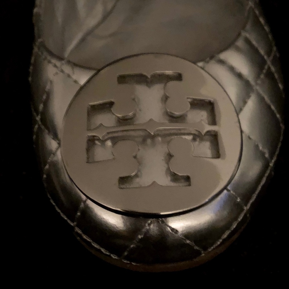 Tory Burch Quilted Silver Metallic Flats